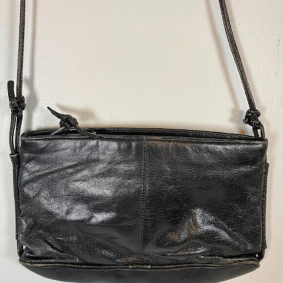Minimalist Women's Black Genuine Leather Crossbody Bag Small - Picture 3 of 8